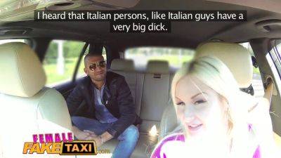 Jarushka Ross, a busty Italian tourist, fucks busty blonde Luca Ferrero in fake Italian taxi - sexu.com - Italy